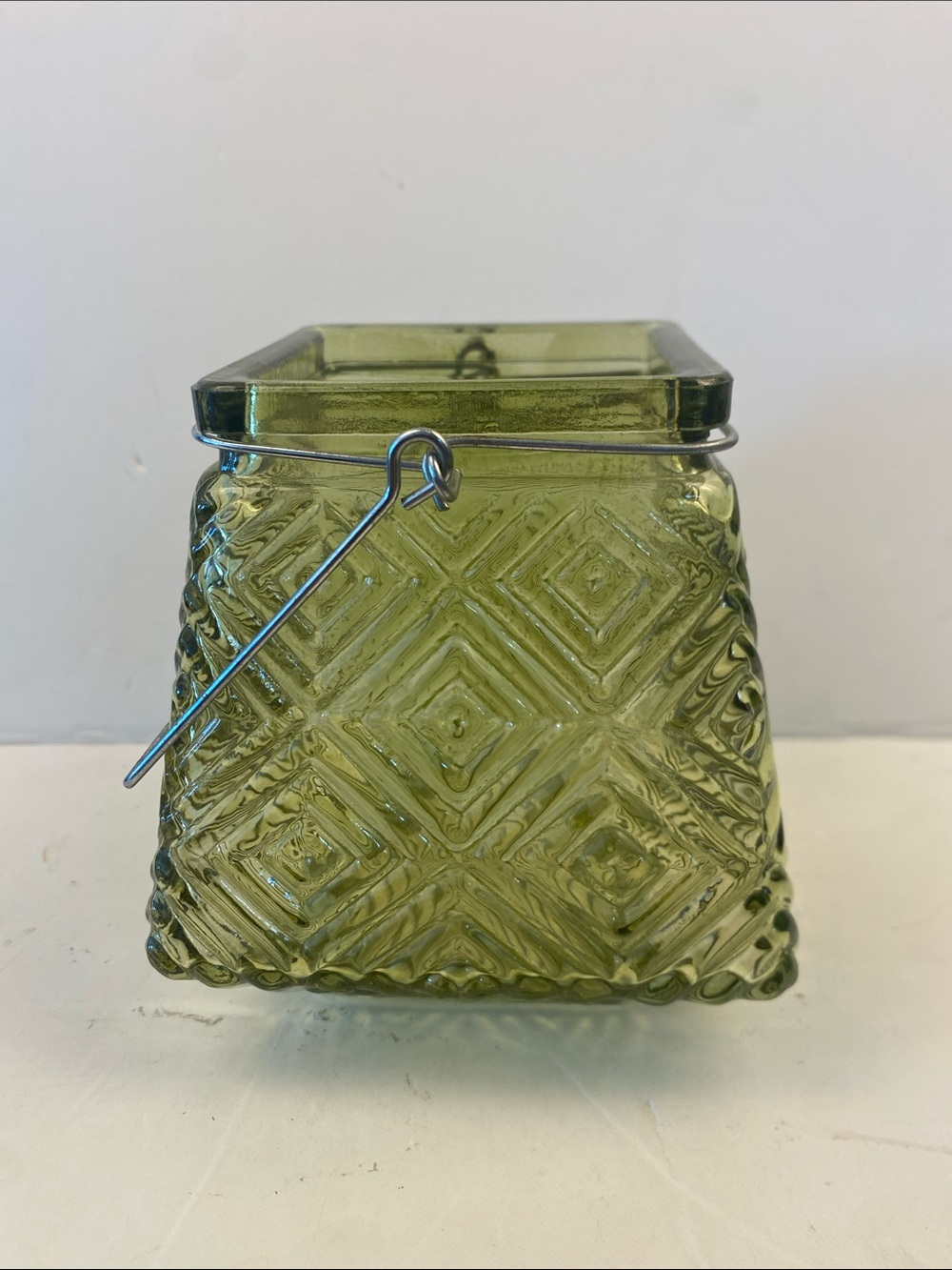 Olive Green Textured Glass Candle Lantern